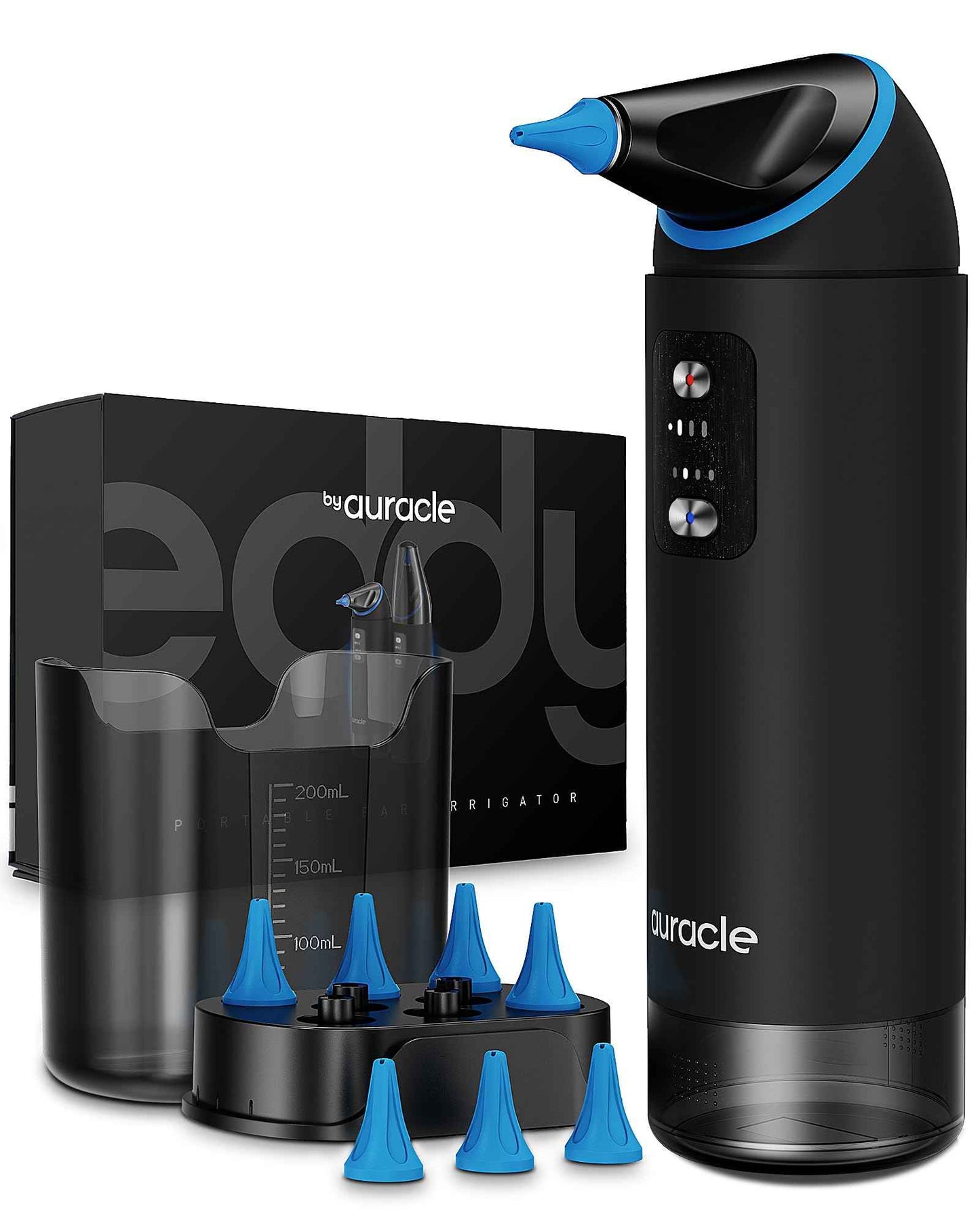 Auracle Ear Wax Removal - Eddy Ear Cleaner, Ear Cleaning Kit With 4 Water Pressure Modes, Safe and Effective Ear Wax Cleaner w/ 8 Irrigation Tips, Electric Ear Irrigator, 55dB Quite, IP65 Shower Ready
