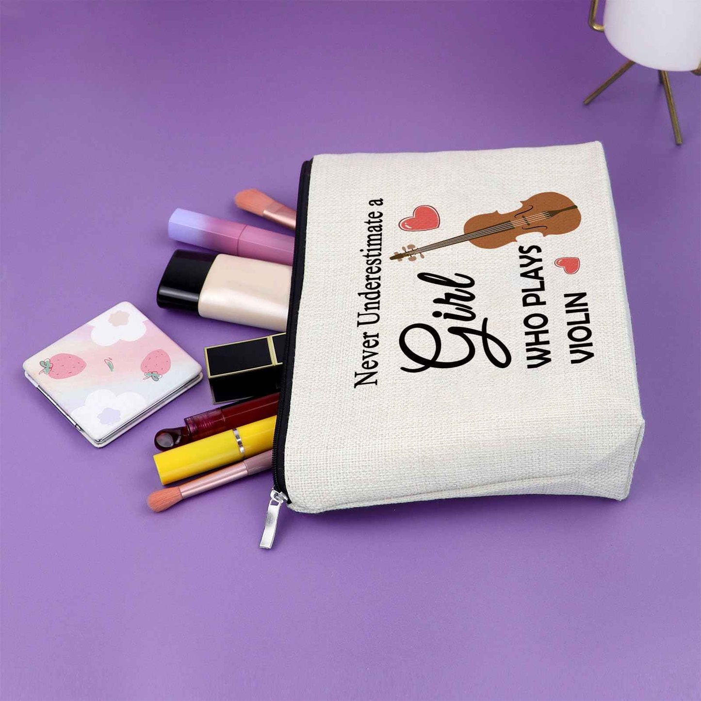 Sazuwu Violin Gifts Women's Makeup Bag Cosmetic Bag for Violin Players Lovers Teachers Music Enthusiasts Violinist Appreciation Graduation Birthday present travel pouch