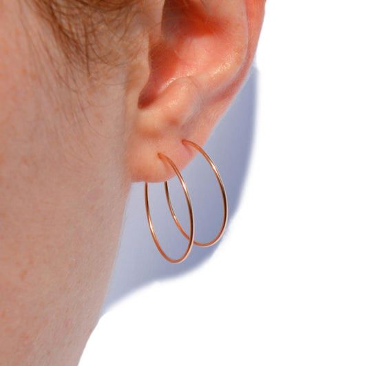 14K Real Gold Small Rose Gold Dainty Hoop Earrings 14K Rose Gold Earrings Rose Gold Hoops Earrings Earring Hoop Hope Earrings for Women Thin Wire Handmade in FL