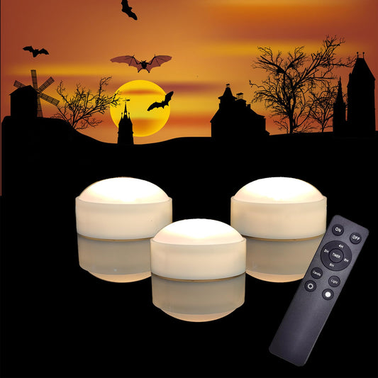 iZAN 3 Pack Battery Operated LED Lights with Remote and Timer, Bright Flickering Flameless Candle Set for Pumpkin Décor Jack-O-Lantern Halloween Party Home Christmas Decorations, White Color