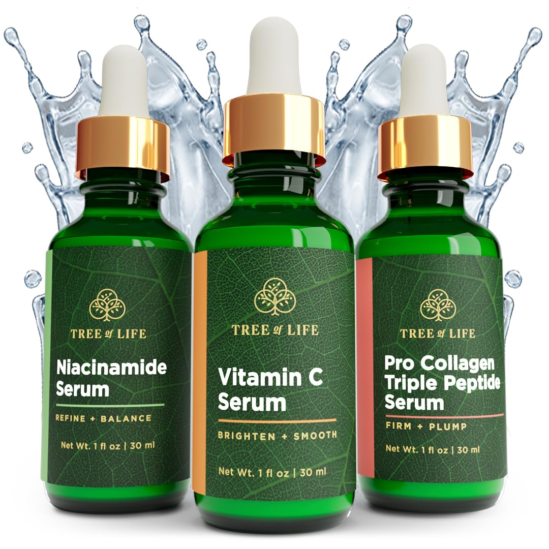 Tree of Life COMPLETE HYDRATION SERUM TRIO with Vitamin C Serum +Niacinamide Serum + Pro Collagen Peptide Serum, 3 count x 1oz