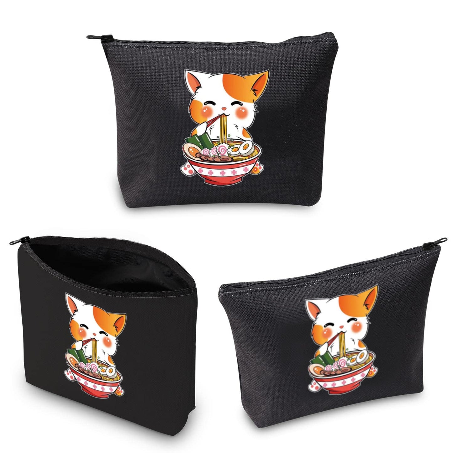 BDPWSS Cat Lover Makeup Bag Kawaii Anime Cat Gift Ramen Noodle Lover Gift Kitty Mom Cosmetic Bag Kitten Gift Crazy Cat Lady Zipper Pouch (Cat noodle bl)