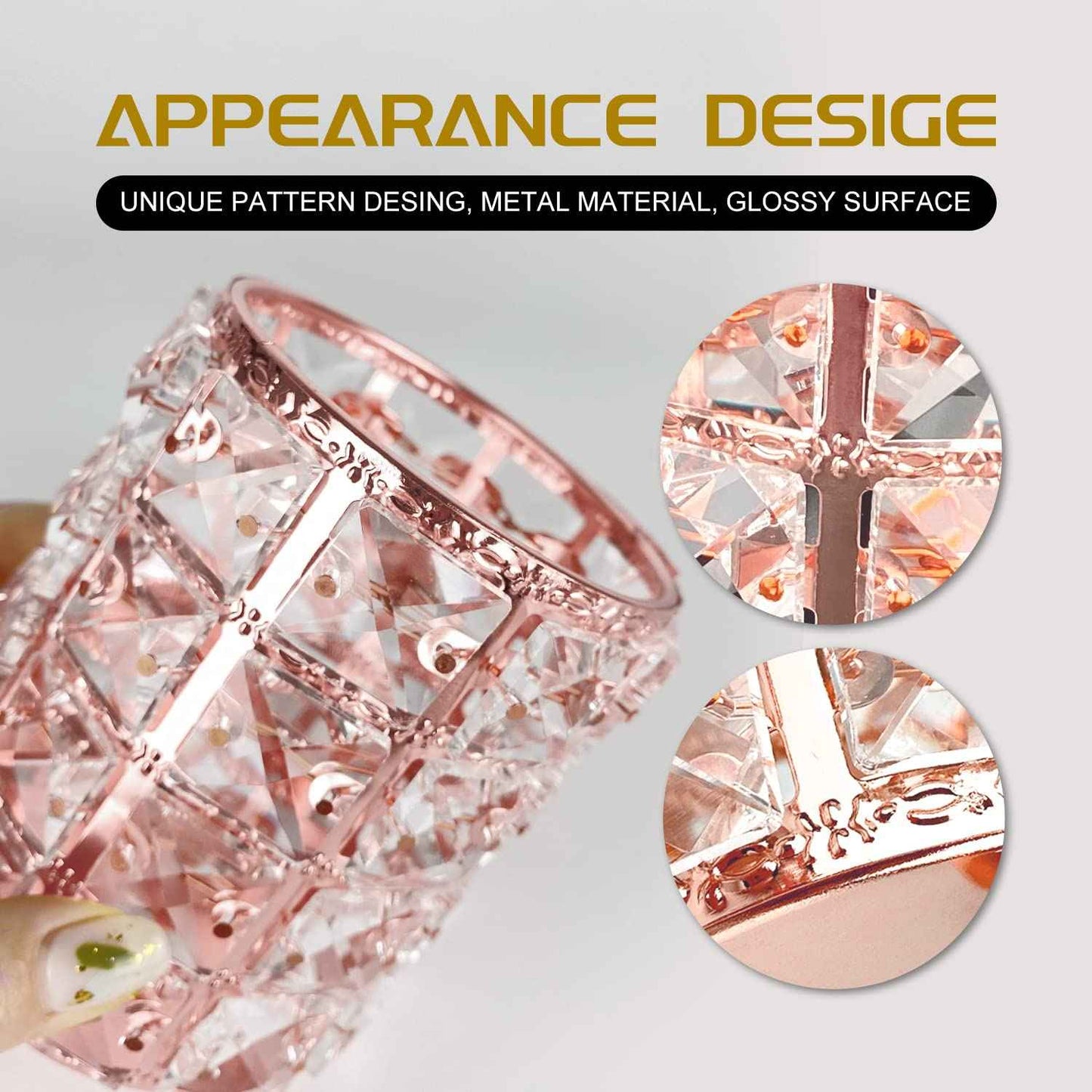 XB'ANG Flower Pattern Makeup Brush Holder Organizer Crystal Cosmetic Cup Eyeliners Eyebrow Pencil Storage Box Container Vanity Decor Accessories (Rose Gold)