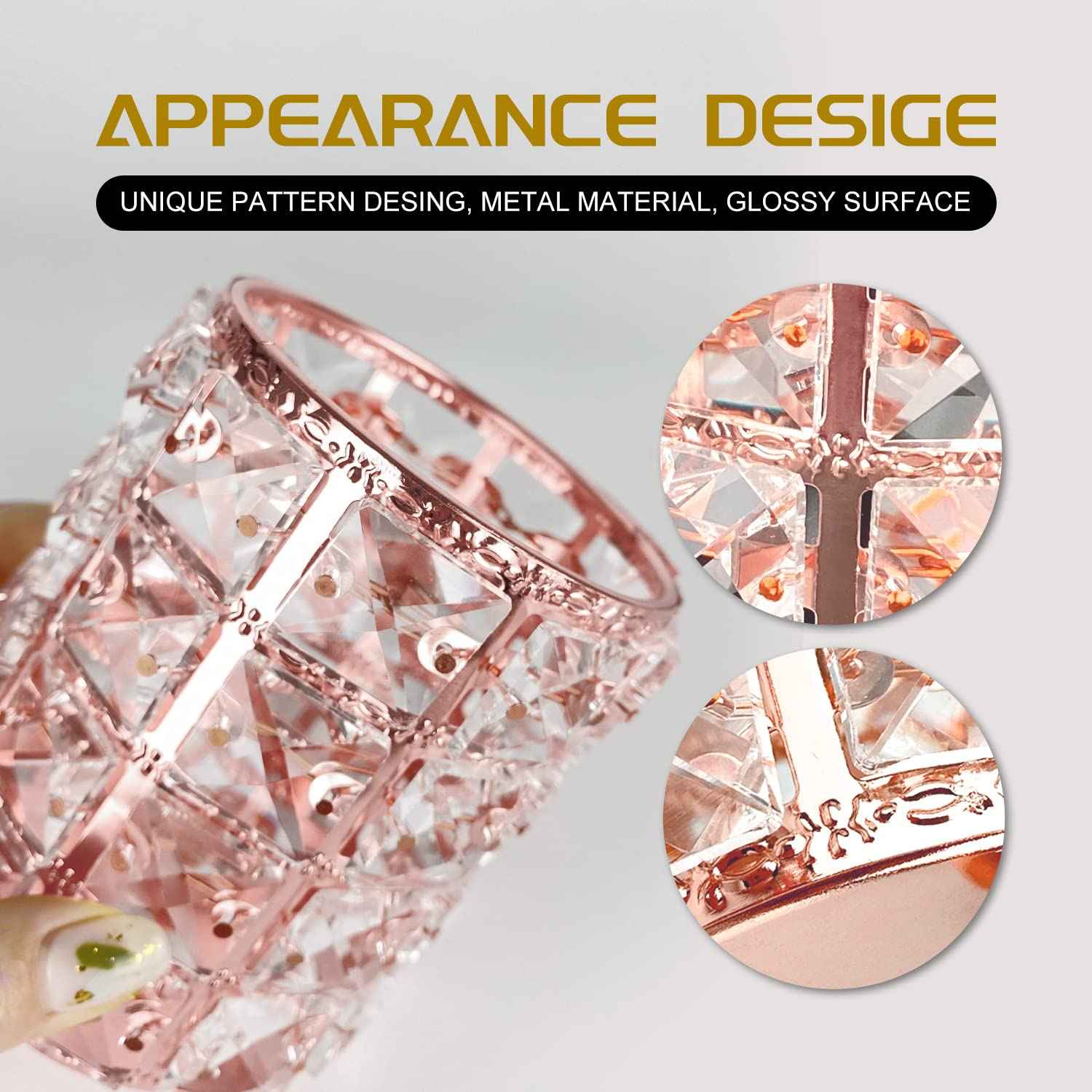 XB'ANG Flower Pattern Makeup Brush Holder Organizer Crystal Cosmetic Cup Eyeliners Eyebrow Pencil Storage Box Container Vanity Decor Accessories (Rose Gold)