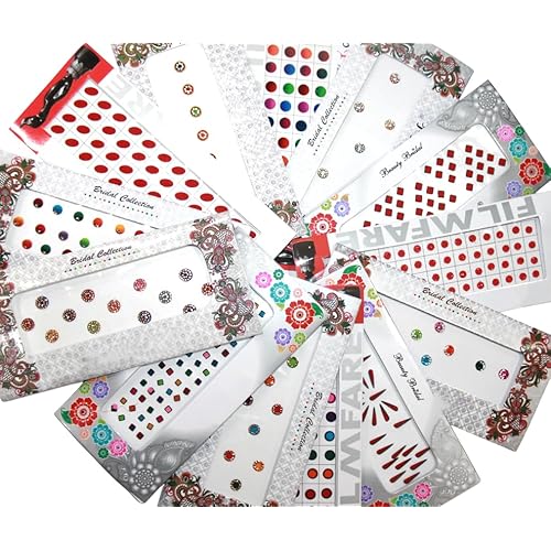 Pack of 6 Indian Bollywood Forehead Stickers Diamond Design Jewelry Collection Small Stone Bindi (Multi-Color)
