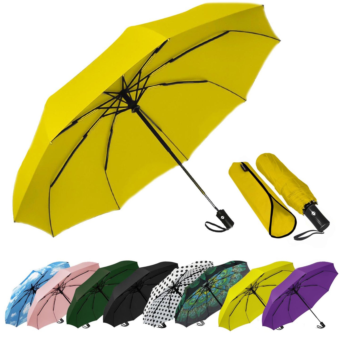 SIEPASA Windproof Travel Compact Umbrella-Automatic Umbrellas for Rain-Compact Folding Umbrella, Travel Umbrella Compact, Small Portable Windproof Umbrellas for Men Women Teenage. (Yellow)