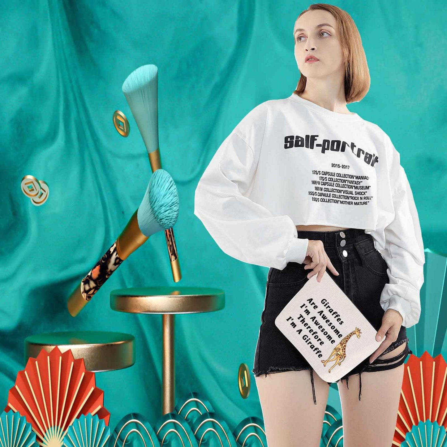 LEVLO Funny Giraffes Lover Gifts Giraffes Are Awesome I'm Awesome Therefore I'm A Giraffe Makeup Bags Giraffes Women Bags (Therefore I'm A Giraffe)