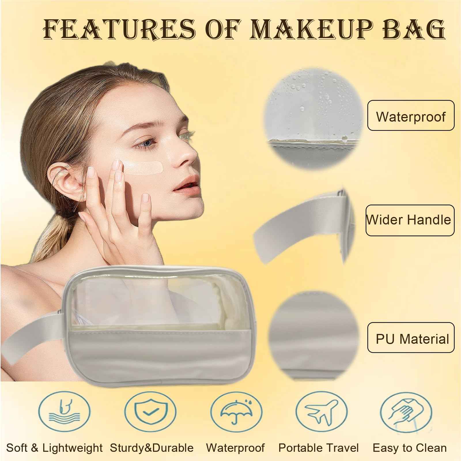 HUTUYIYI Clear Makeup Bag, Portable Travel Toiletry Cosmetic Bag Case for Women, TSA Approved Transparent PVC Waterproof Clear Pouch for Travel Essentials for Women - White