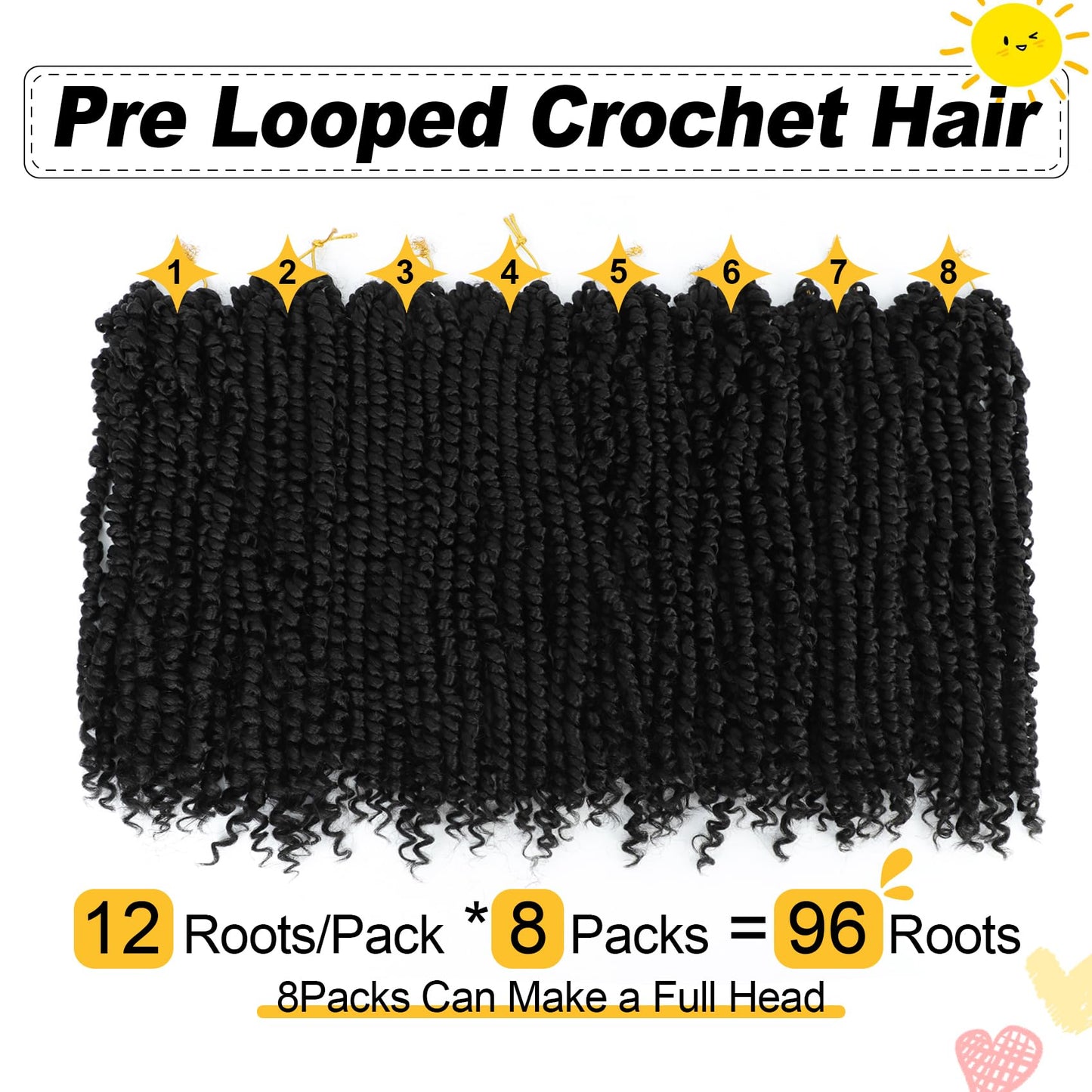 Passion Twist Hair 14 Inch 8 Packs, Pre Twisted Passion Twist Crochet Hair For Black Women, Pre Looped Passion Twist Curly Crochet Hair, Short Crochet Passion Twist Hair (14 Inch (Pack of 8), 1B#)