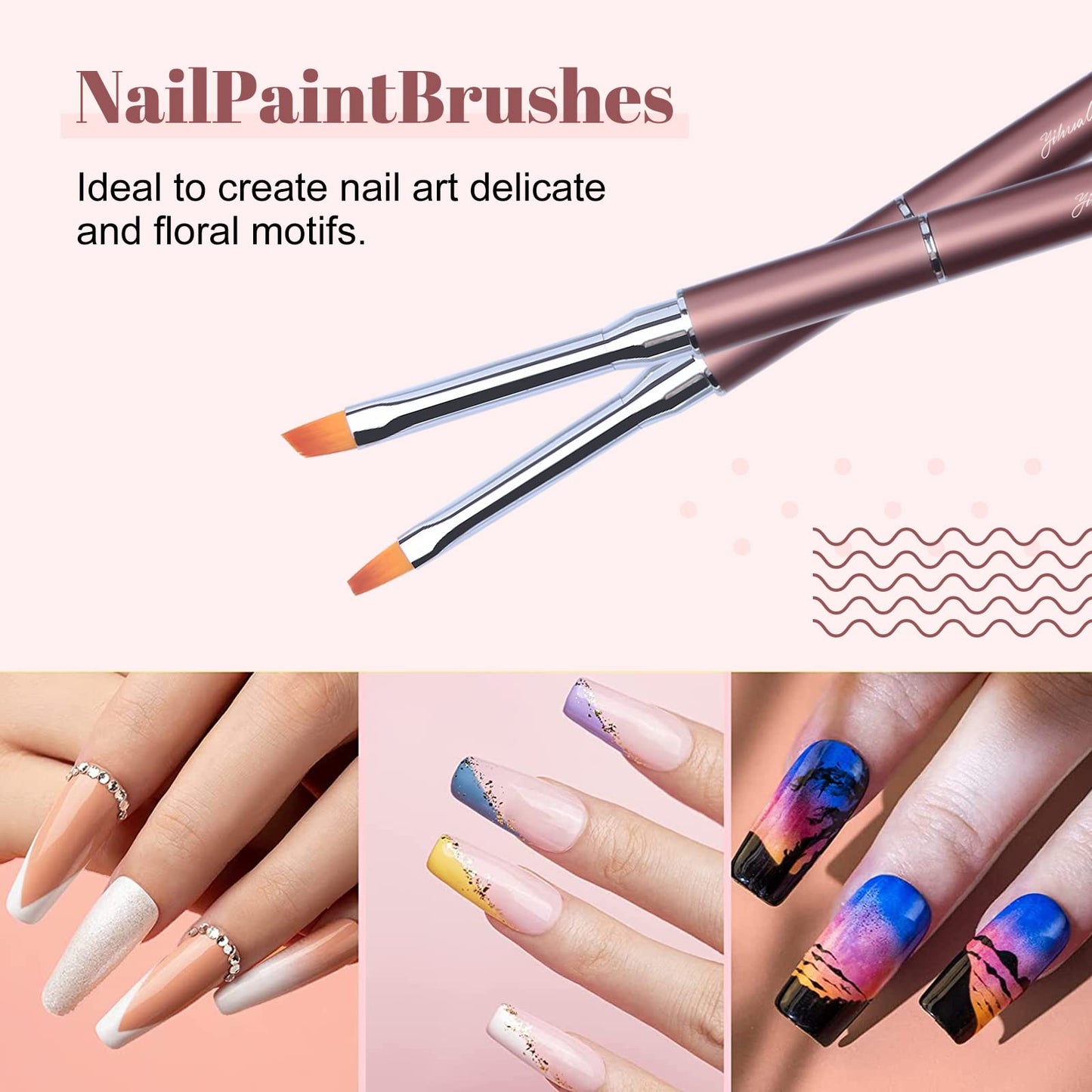 Nail Art Brushes Set, YIHUELE Nail Art Design Painting Tools with Nail Extension Gel Brush, Nail Art Liner Brush for Gel Polish Manicure Salon DIY at Home (Coffee)