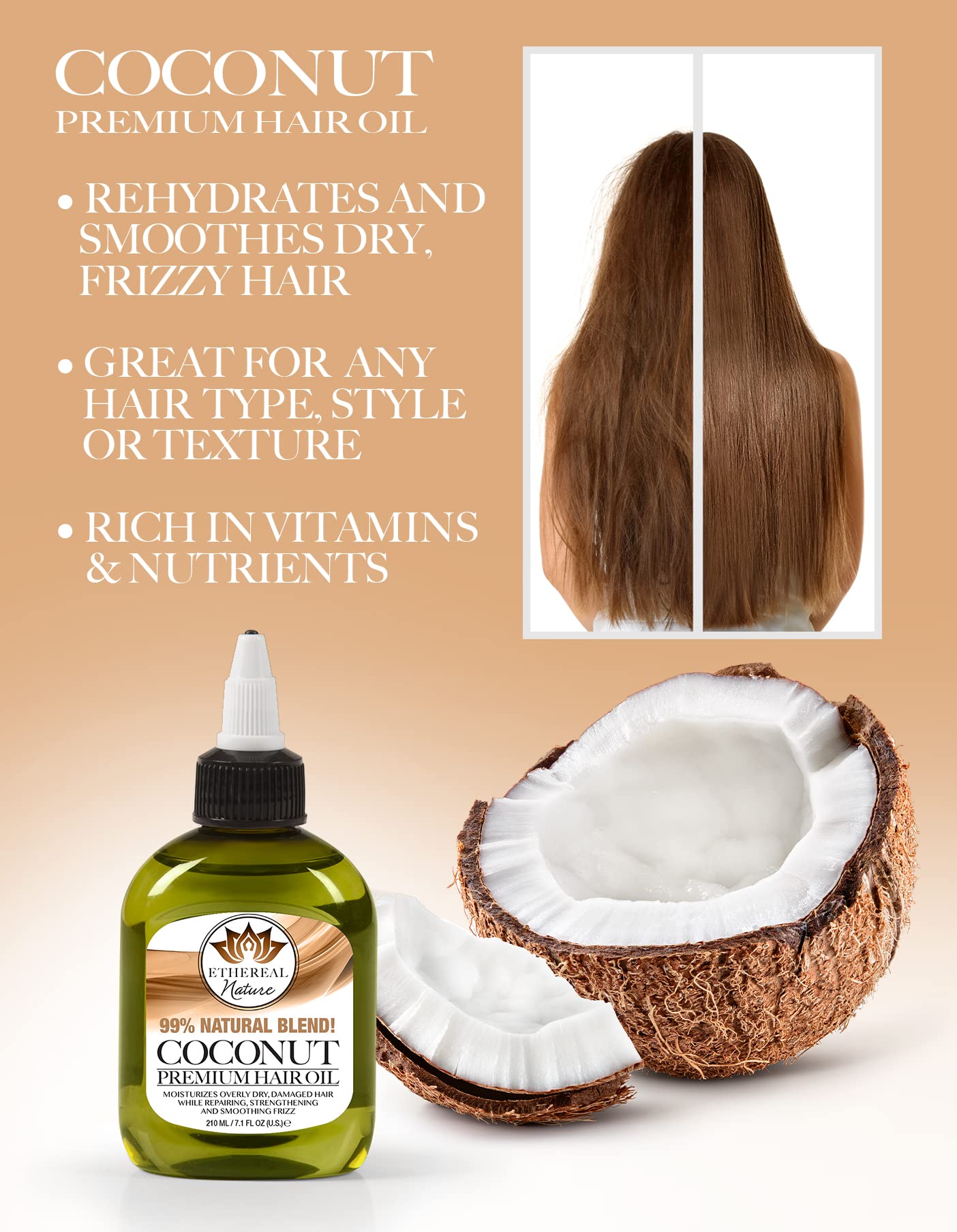 Ethereal Nature 99% Natural Hair Oil Blend Coconut 7.10 fl oz, clear