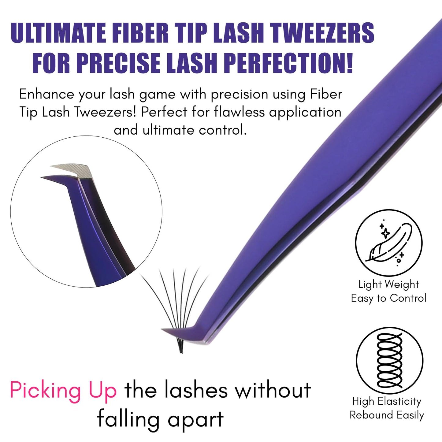 My Lash Tools Fiber Tip Tweezers for Lash Extensions Professional Lash Tweezers for Eyelash Extensions, Precision Micro Fiber Tip Grip Mega Volume Lashing Tweezer pinzas para pestaas (1PC Purple)