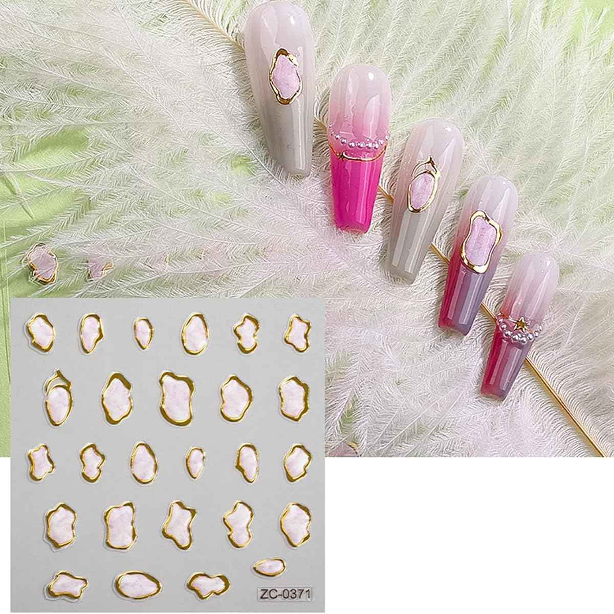 5D Gold Embossed Nail Art Stickers Crystal Soft Glue Irregular Geometric Frames Nail Stickers Sliver Hollow Designs Self Adhesive Nail Decals for Women DIY Acrylic Nail Accessories
