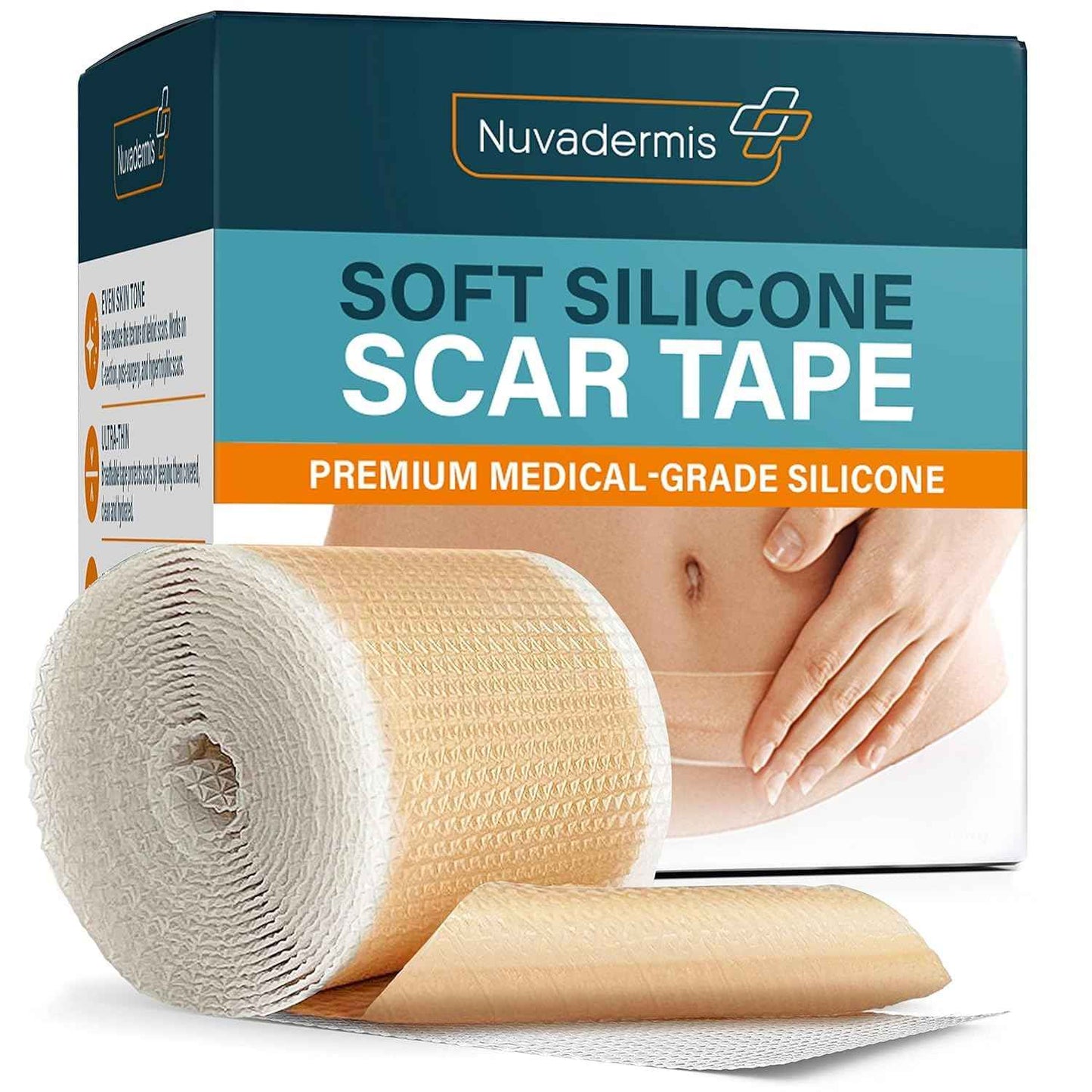 NUVADERMIS Clear Silicone Scar Tape for Surgical Scars - 120" x 1.5" Rolls - Section, Tummy Tuck, Keloid, and Surgical Scars - Reusable Medical Grade Silicone Scar Tape - Pack of 2