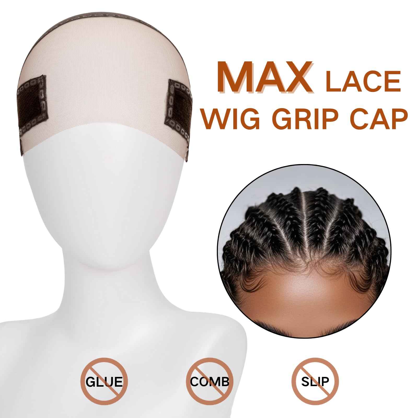 IsshinBeauty Wig Grip Cap for Women – 11x5 Extra Wide Transparent Lace Front - Glueless Non-Slip Wig Gripper with Ear Cutouts Adjustable Breathable (Brown)