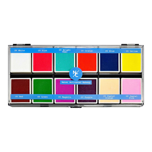 Narrative Cosmetics UV 12-Color Palette - Water-Activated Neon Glow Makeup for Face & Body - Fluorescent Shades for SFX, Party Makeup, Cosplay & Theatrical Performances