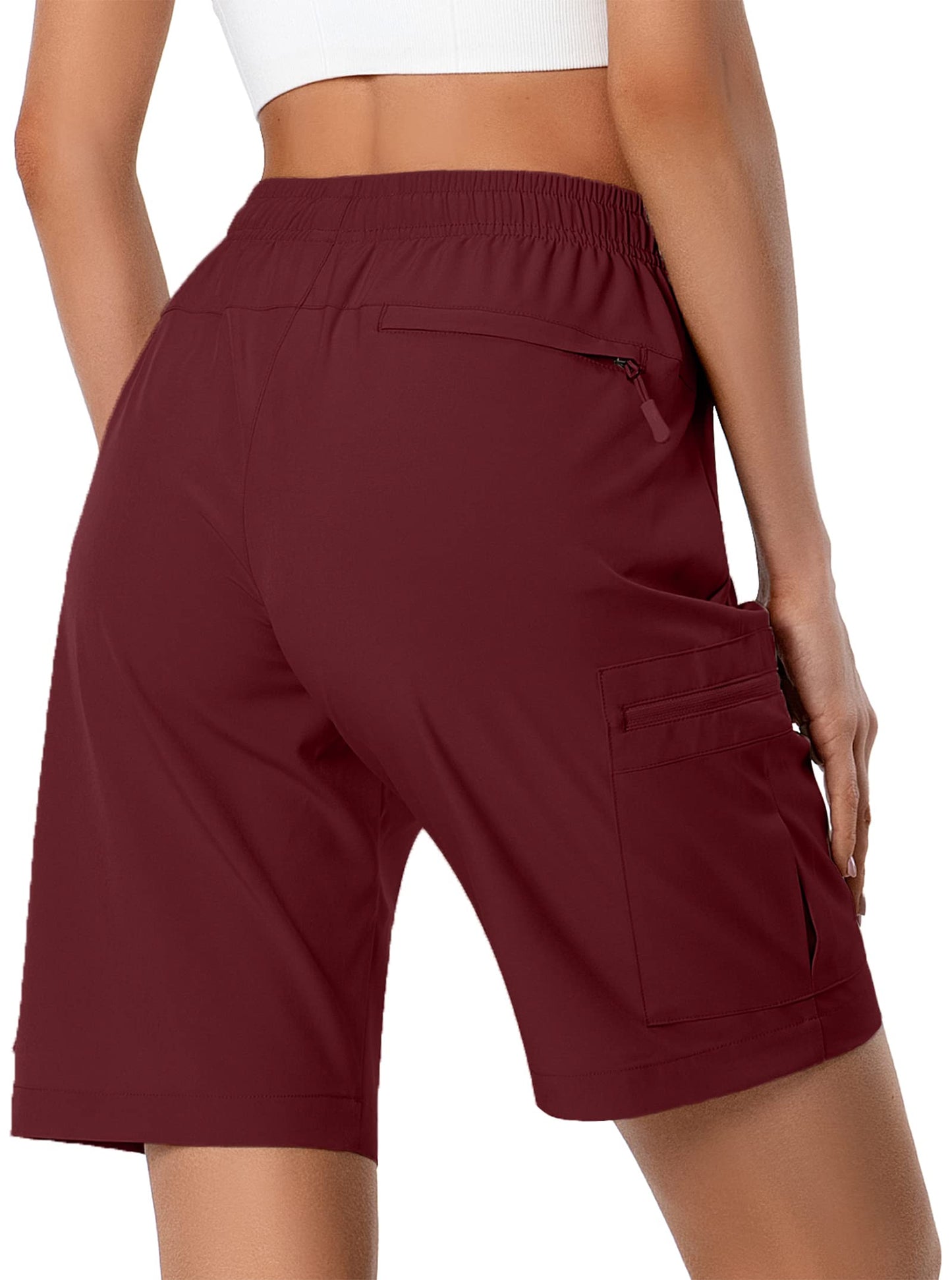 Women's Lightweight Hiking Cargo Shorts Quick Dry Athletic Shorts for Camping Travel Golf with Zipper Pockets Water Resistant Maroon