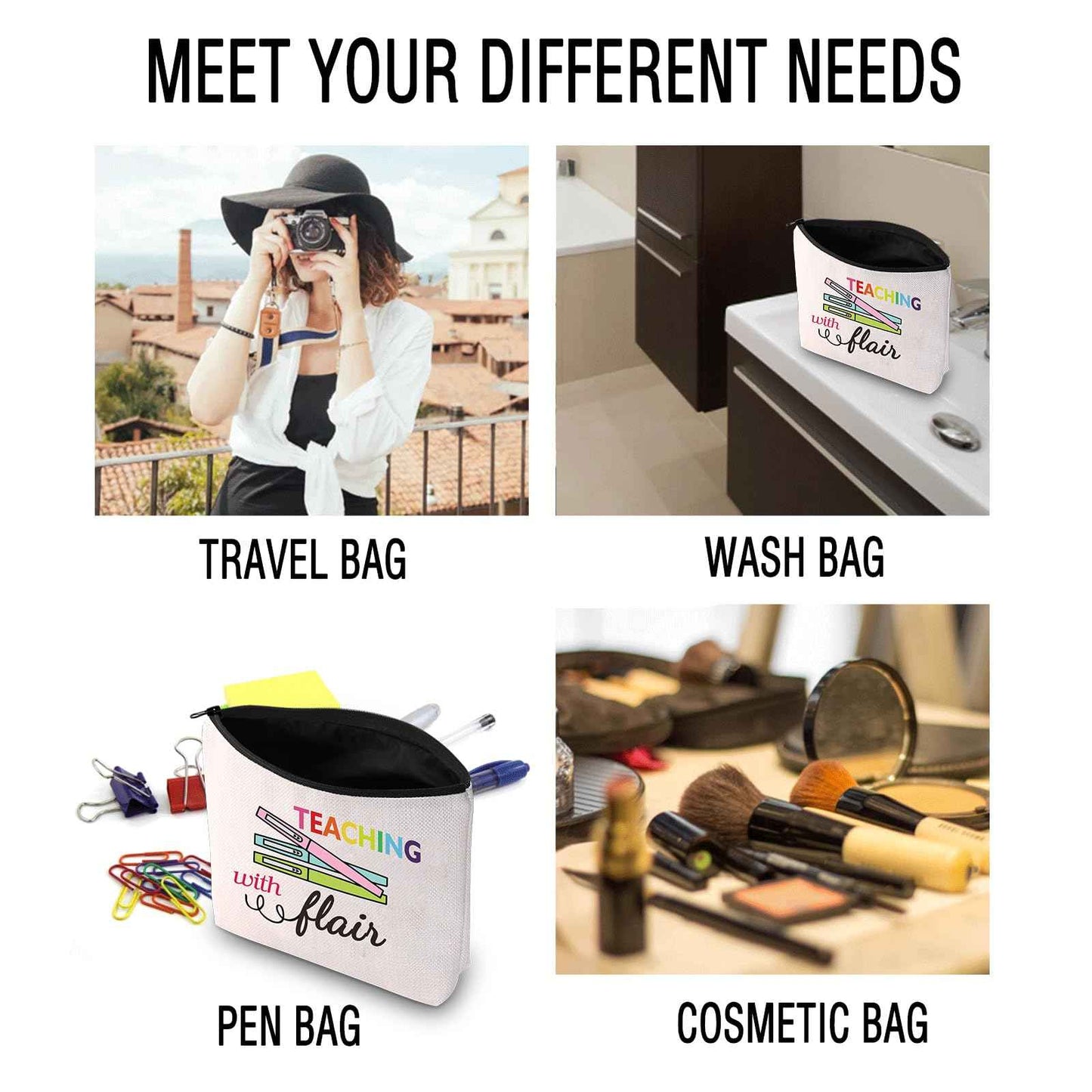JXGZSO Teaching With Flair Zipper Pouch Teacher Pen & P Pouches Teacher Makeup Cosmetic Bag (Teaching With Flair B)