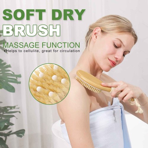 AIFEIVICO Dry Brushing Body Brush, Natural Boar Bristle Dry Brush, Bamboo Exfoliating Body, Face, Foot, Long Handle Back Scrubber Brush, Meridian Pressure for Lymphatic, Cellulite