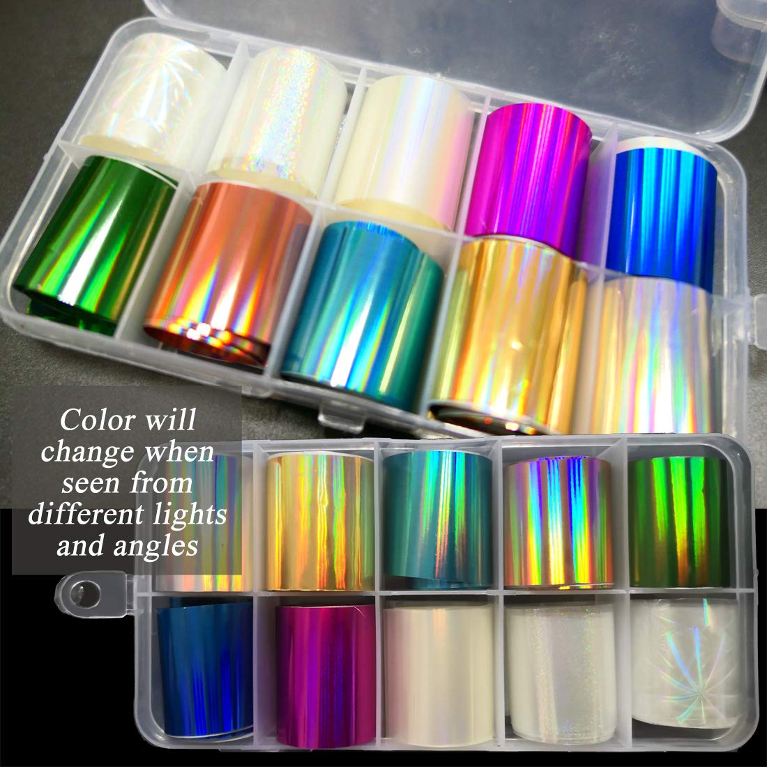 AddFavor 30 Roll Holographic Transfer Nail Foil Sticker Silver Laser Nail Decals 10 Roll Nails Strip Tape for Nails Art Design Decoration