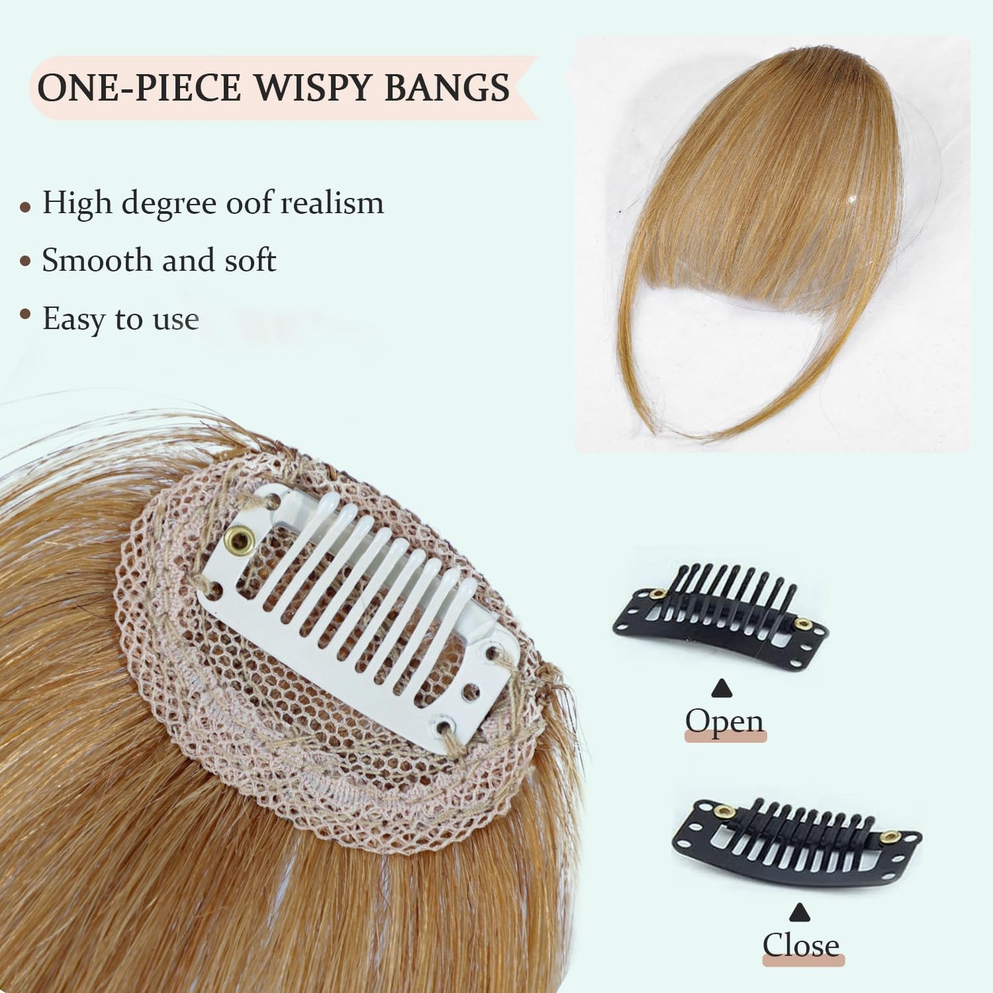 Rosooi Clip in Bangs 100% Human Hair Extensions Ash Blonde Air bangs hair clip Fringe with Temples for Women