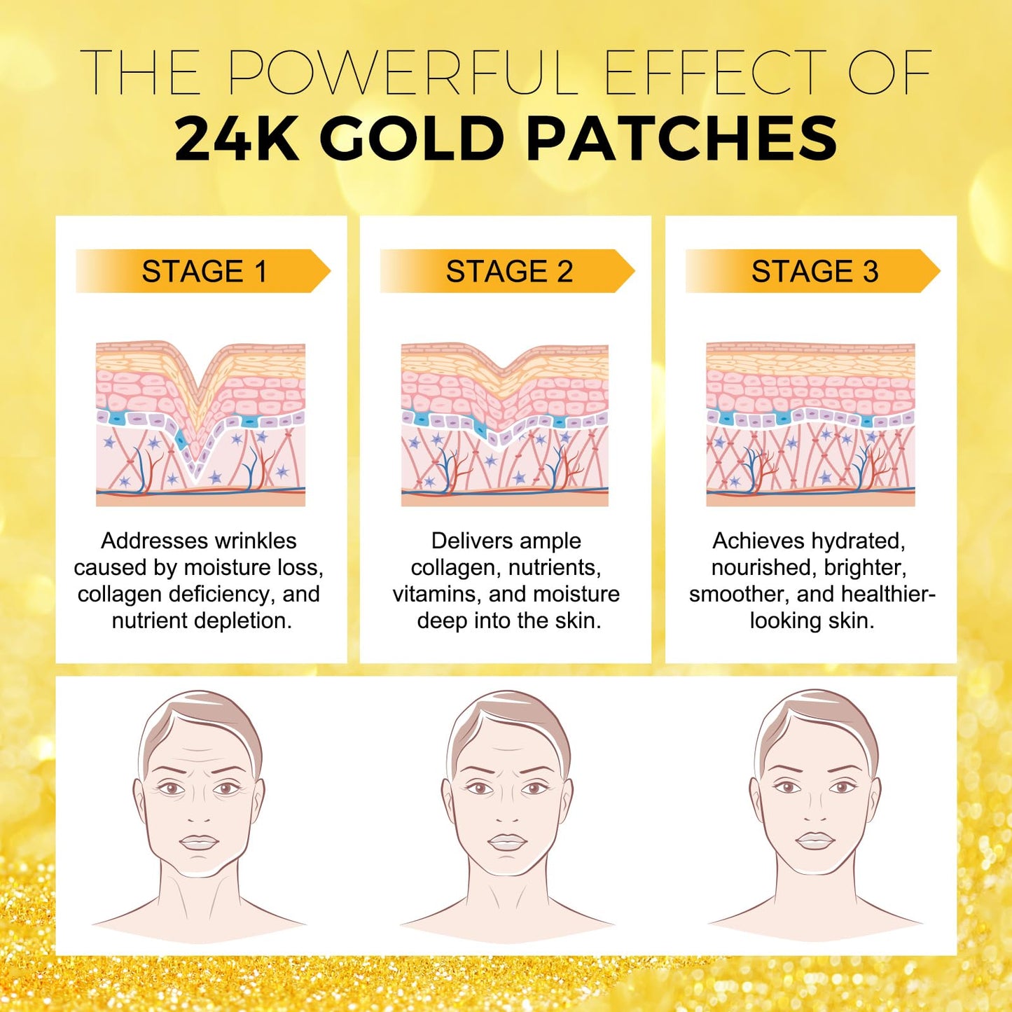 Onznoz Forehead Wrinkle Patches 12pcs, Facial Patches Forehead, 24k Gold Forehead Collagen Patches with Collagen, Aloe, Vitamin E Deep Hydration & Firming (Gold)