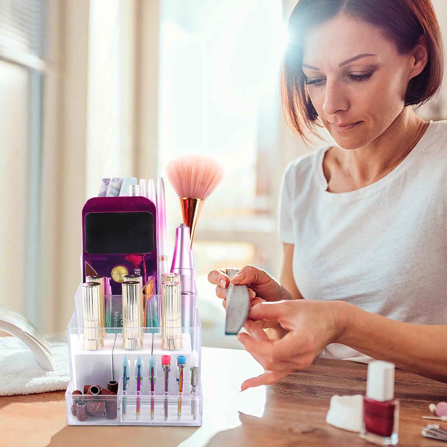 YINGJEE Nail Drill Holder, 18 Holes Acrylic Nail Drill Bit Holder, Professional Transparent Nail Drill Grinding Bit Organizer Case and Storage Box for Manicure Tools (Transparent)