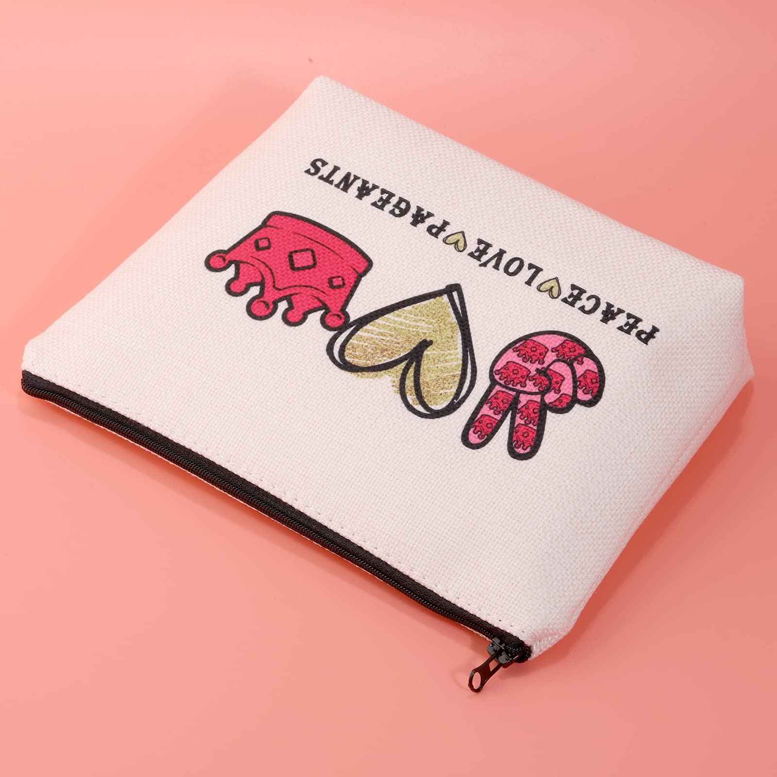 JXGZSO Pageant Queen Gift Beauty Pageant Gift Pageant Crown Cosmetic Bag Peace Love Pageant Makeup Pouch Pageant Zipper Bag