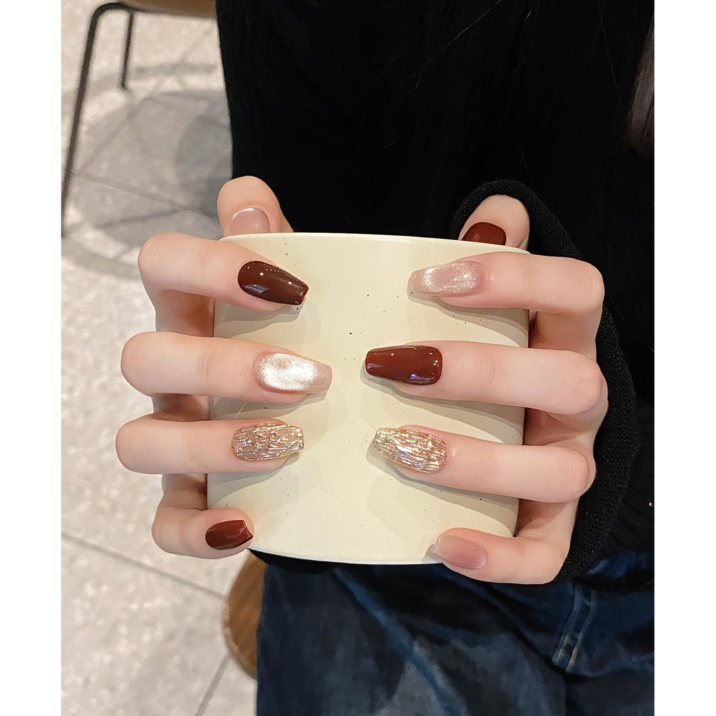 Press On Nails, Wedding False Nails,Reusable Nail Stickers, Artificial Glossy Fake Nails, Press on Fake Nails for Women/Girls(X-SMALL, Hong Kong Style Beauty)