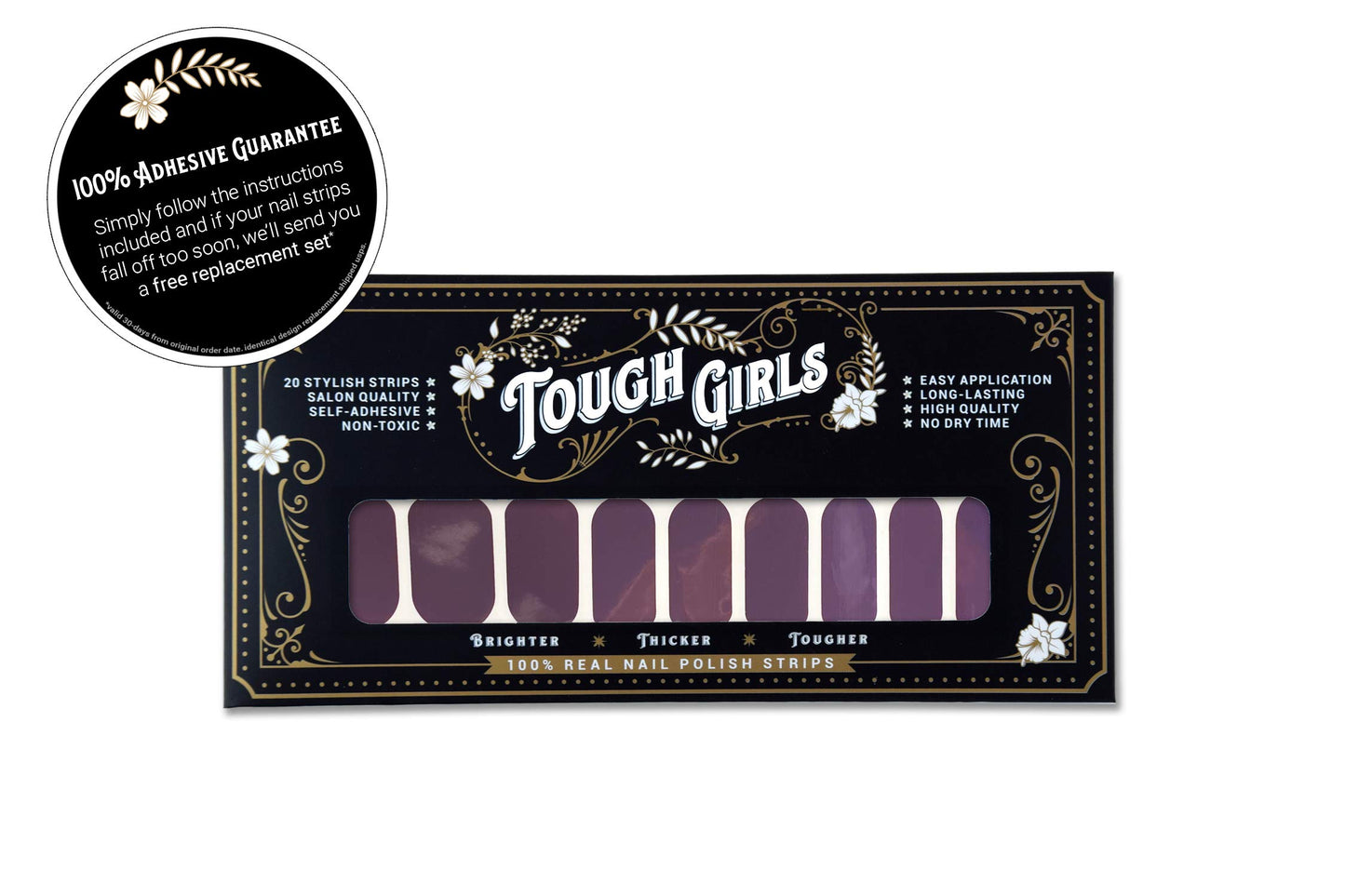 TOUGH GIRLS | 20 Exquisite Gel Nail Polish Strips w/Application Accessories - No UV/LED Lamp Required (Purple)