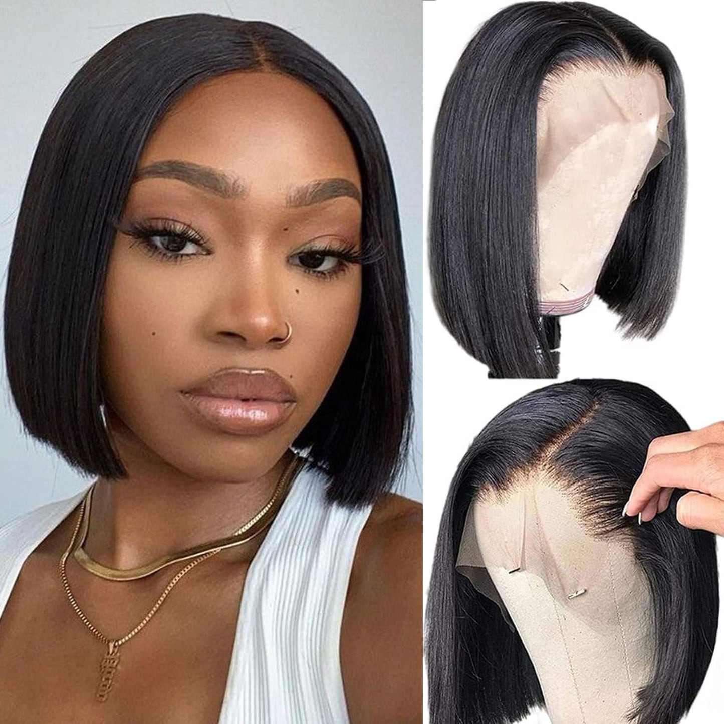 Straight Bob Wig Human Hair 8 Inch 13x4 HD Lace Front Wigs Human Hair Glueless Bob Lace Frontal Wig Human Hair Pre Plucked With Baby Hair 150% Density Short Bob Wigs for Black Women Natural Black