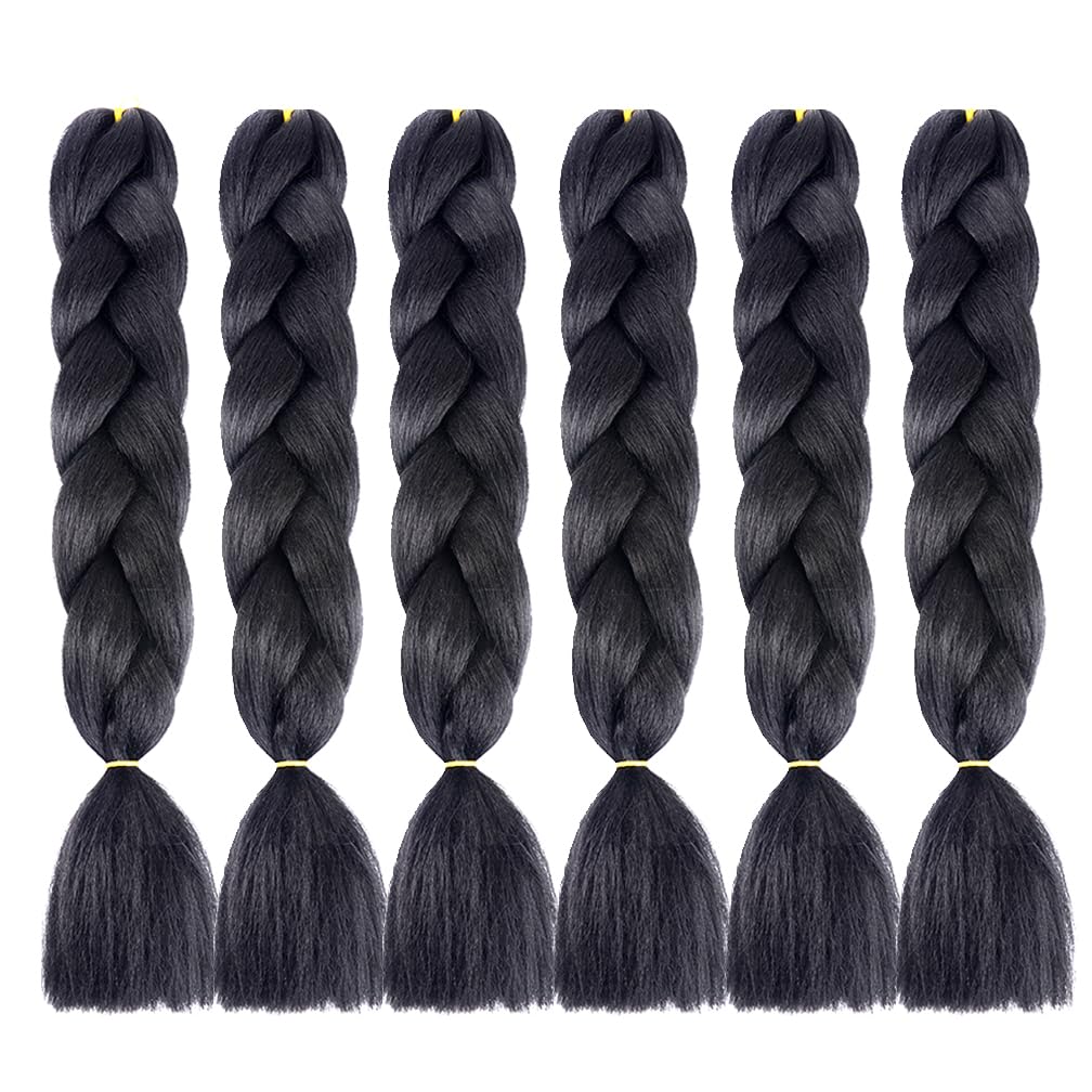 BALINGHAIR Braiding Hair Extensions Black Professional High Temperature Braids Hair 24 Inch(1B-6Packs)