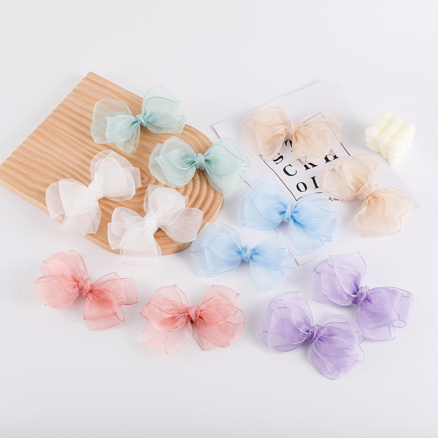 5.5-Inch Organza Double Hair Bows Alligator Clips Hair Accessories for Girls Toddler Kids Children Teens -Sky Blue