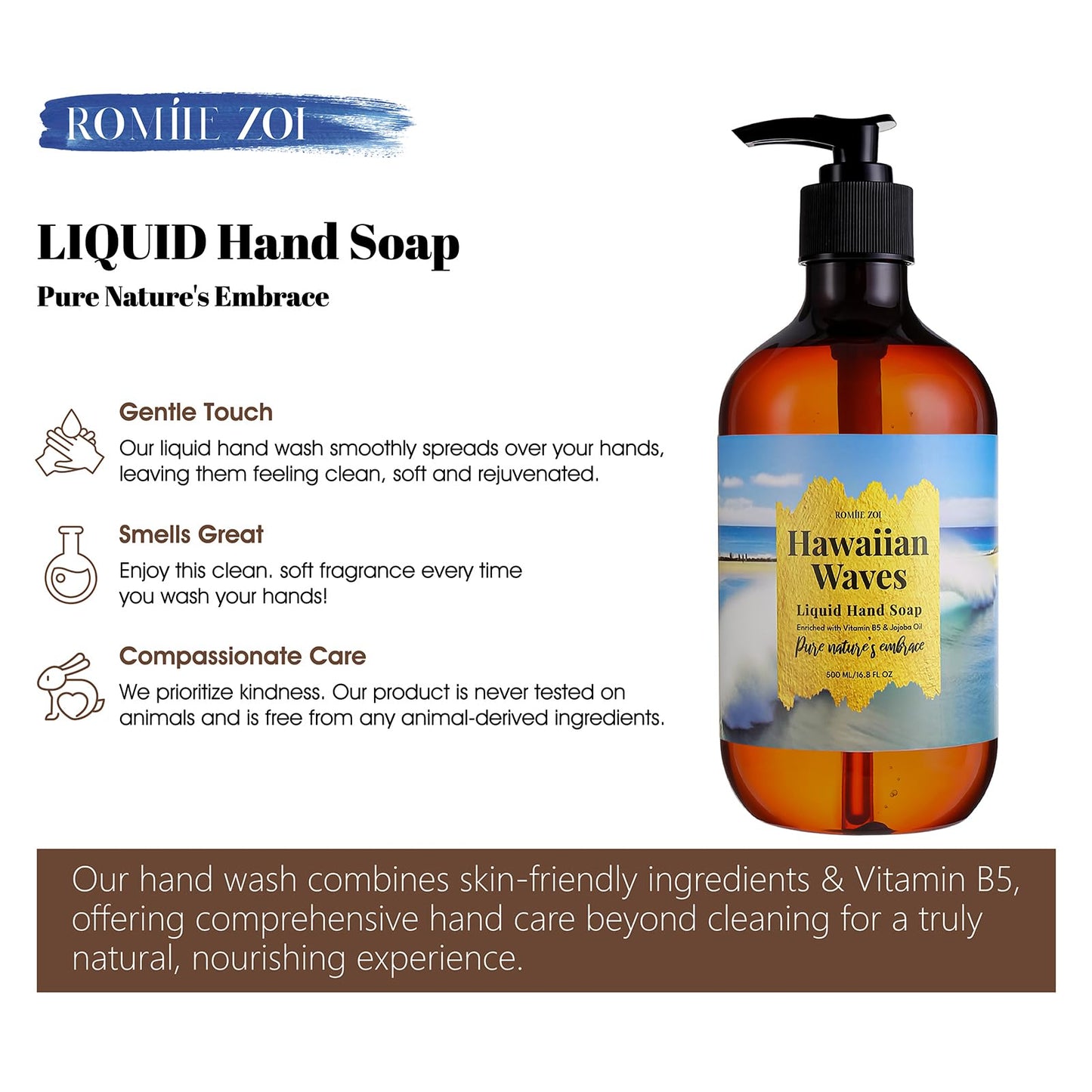 ROMIIE ZOI Duke Kahanamoku Beach Hawaiian Waves Liquid Hand Soap - Ocean Tide Fragrance, 500ml (16.8 fl oz)