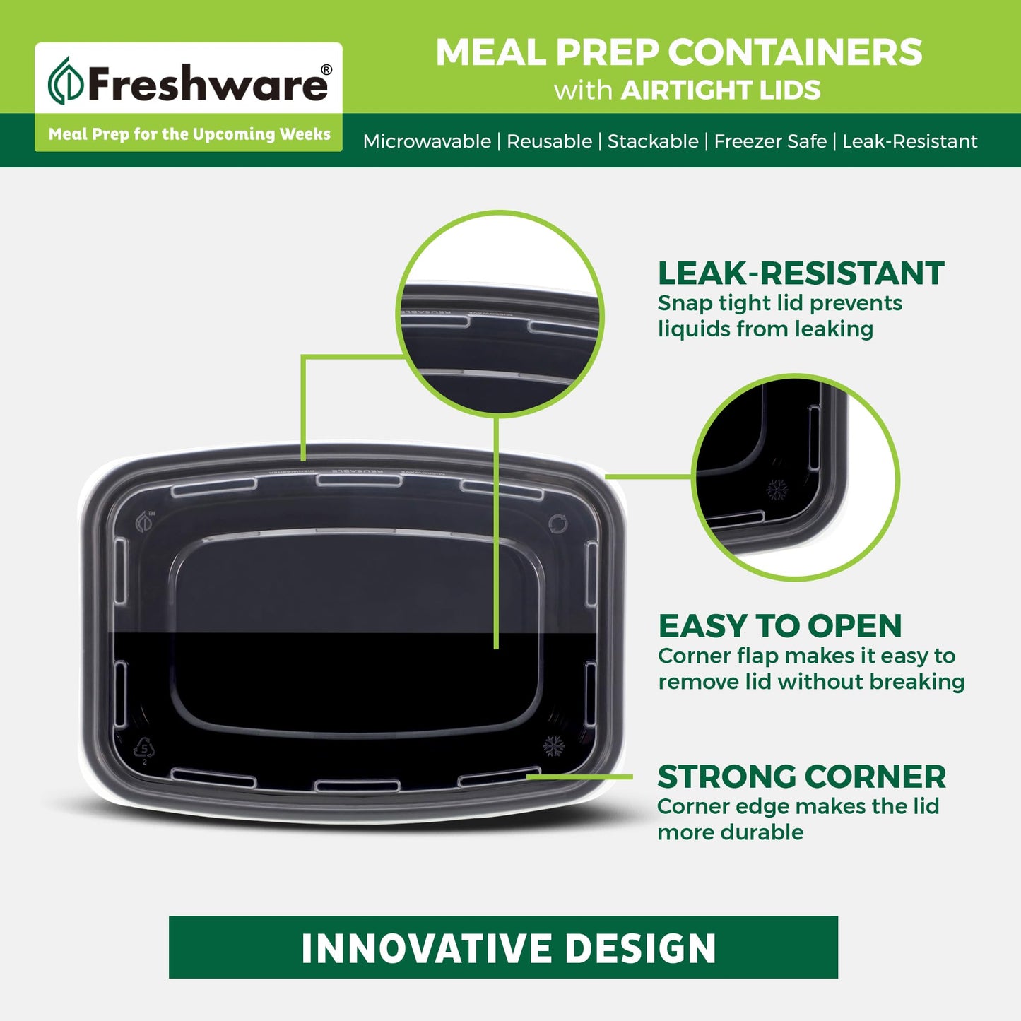 Freshware Meal Prep Containers [150 Pack] 1 Compartment with Lids, Food Storage Containers, Bento Box, BPA Free, Stackable, Microwave/Dishwasher/Freezer Safe (24 oz)