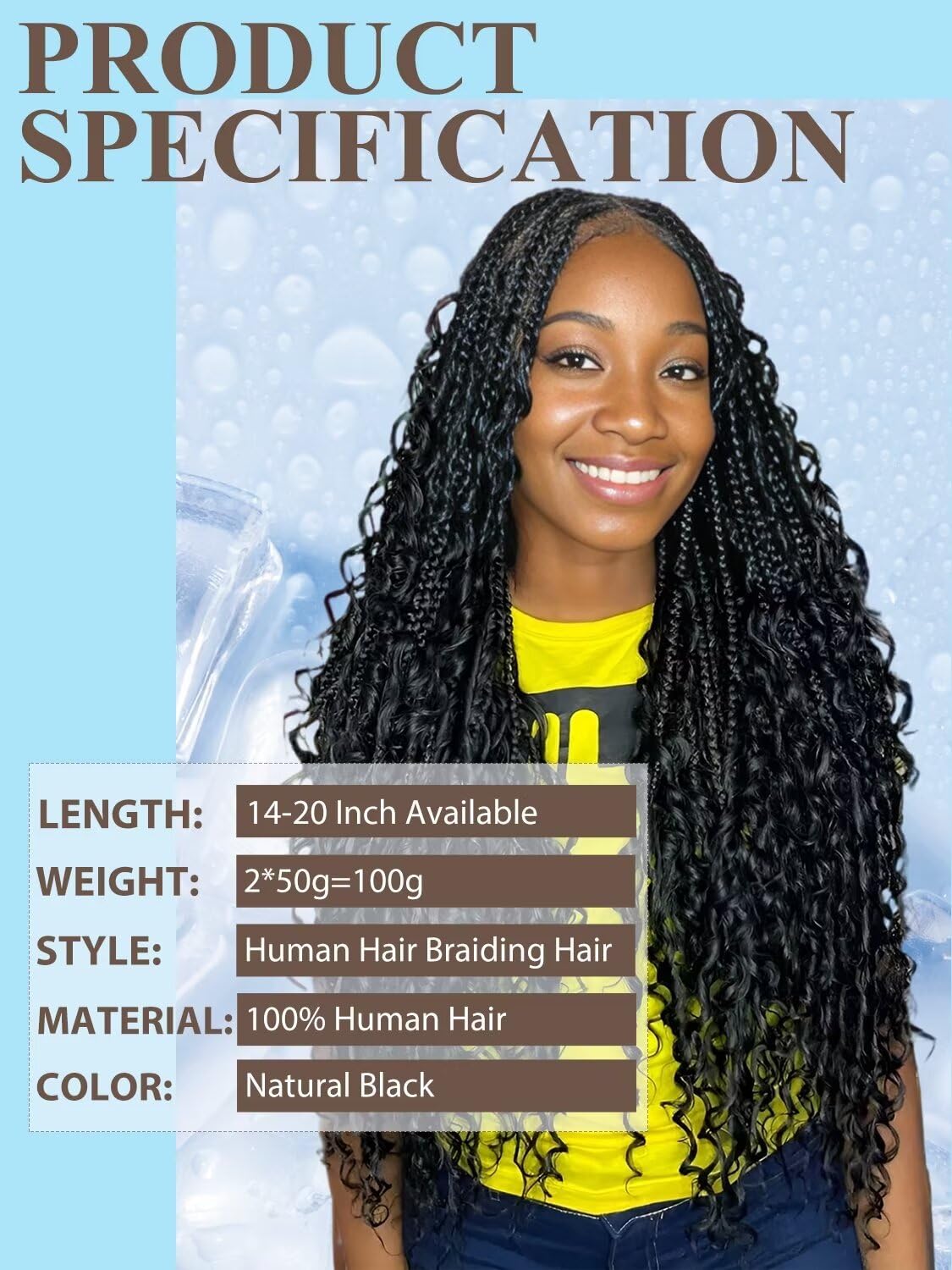 Human Braiding Hair 100g 14 Inch Deep Water Wave Bulk Human Hair for Braiding No Weft Bundle 12A Brazilian Virgin Curly Human Hair Extensions for Boho Braids Wet and Wavy Human Hair Braiding Hair