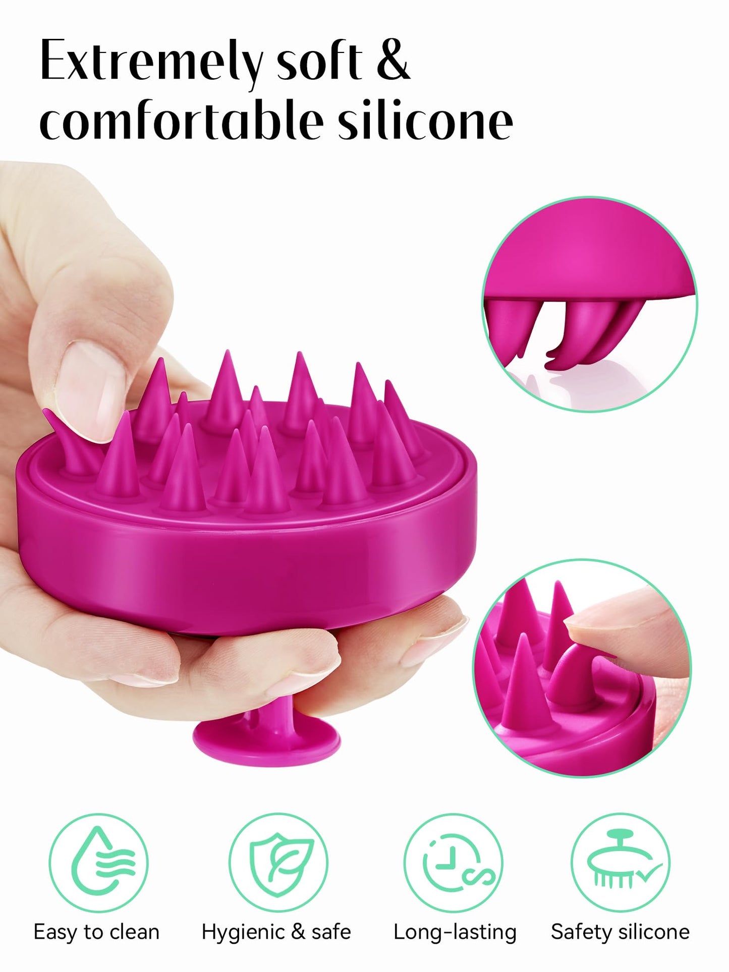 HEETA Scalp Massager Hair Growth, Scalp Scrubber with Soft Silicone Bristles for Hair Growth & Dandruff Removal, Hair Shampoo Brush for Scalp Exfoliator, Hot Pink