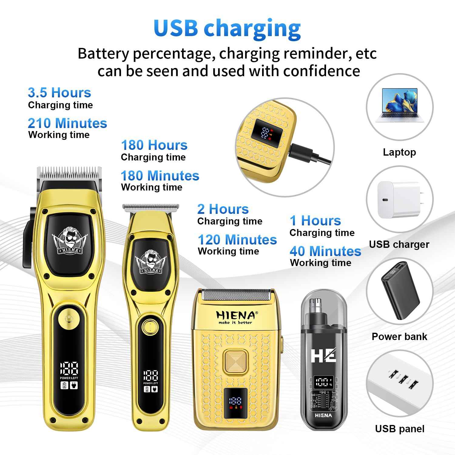 HIENA PRO Professional Hair Clipper Set for Men, Foil Shaver & Men's Facial Grooming Tool, Rechargeable Barber Clippers Set and Trimmer Kit, Cordless Electric Beard, Nose Trimmer