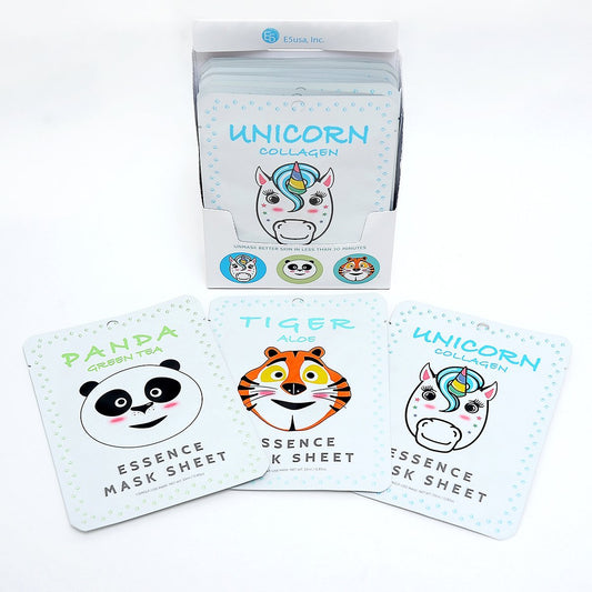 E5 Animal Print Sheet Mask (Panda, Tiger, Unicorn) 12pcs