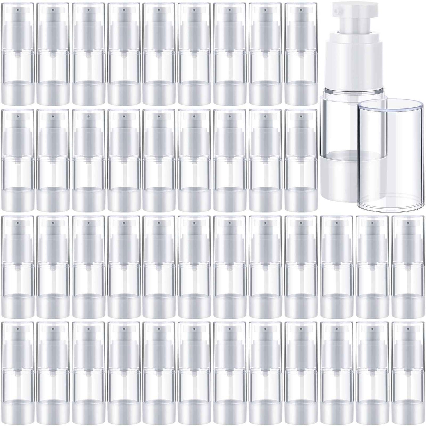 Yaomiao 50 Pcs 0.5 oz 15 ml Airless Pump Bottles Plastic Cosmetic Lotion Dispenser Travel Size Foundation Bottle Refillable Container Vacuum Airless Bottles Empty Clear Pump Jar Small Skin Care Bottle