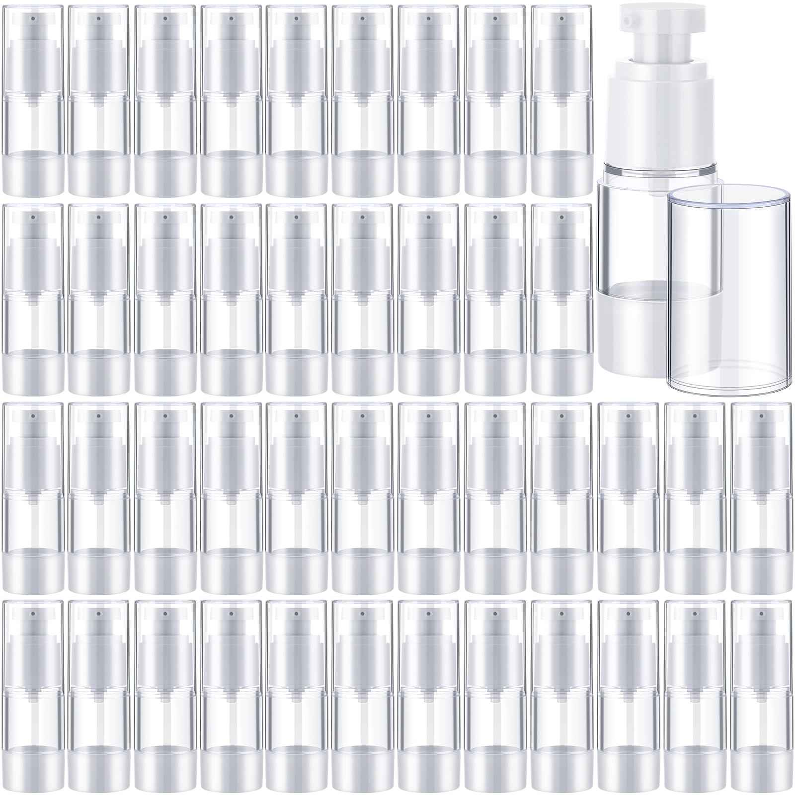 Yaomiao 50 Pcs 0.5 oz 15 ml Airless Pump Bottles Plastic Cosmetic Lotion Dispenser Travel Size Foundation Bottle Refillable Container Vacuum Airless Bottles Empty Clear Pump Jar Small Skin Care Bottle