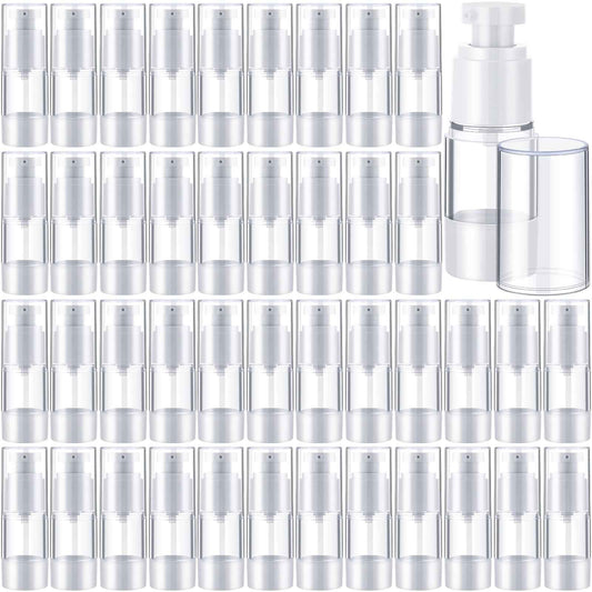 Yaomiao 50 Pcs 0.5 oz 15 ml Airless Pump Bottles Plastic Cosmetic Lotion Dispenser Travel Size Foundation Bottle Refillable Container Vacuum Airless Bottles Empty Clear Pump Jar Small Skin Care Bottle