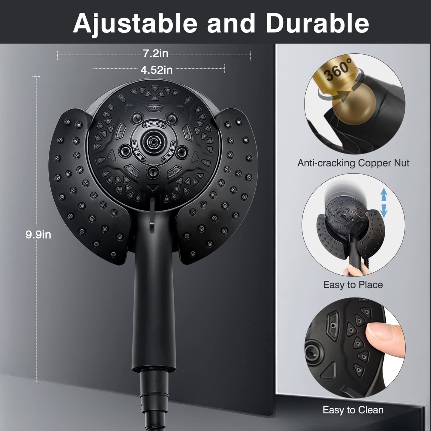 INAVAMZ 2.5GPM Shower Heads with Handheld Spray Combo: 7.2" Rain Shower Head & Handheld Shower Head 2-IN-1 Shower Head with 60" Hose (BLACK)