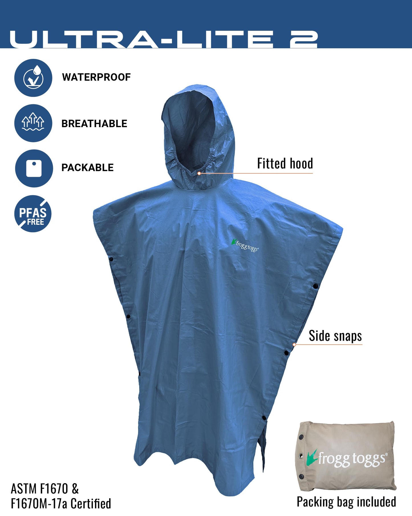 FROGG TOGGS Ultra-Lite2 Youth Waterproof Breathable Poncho