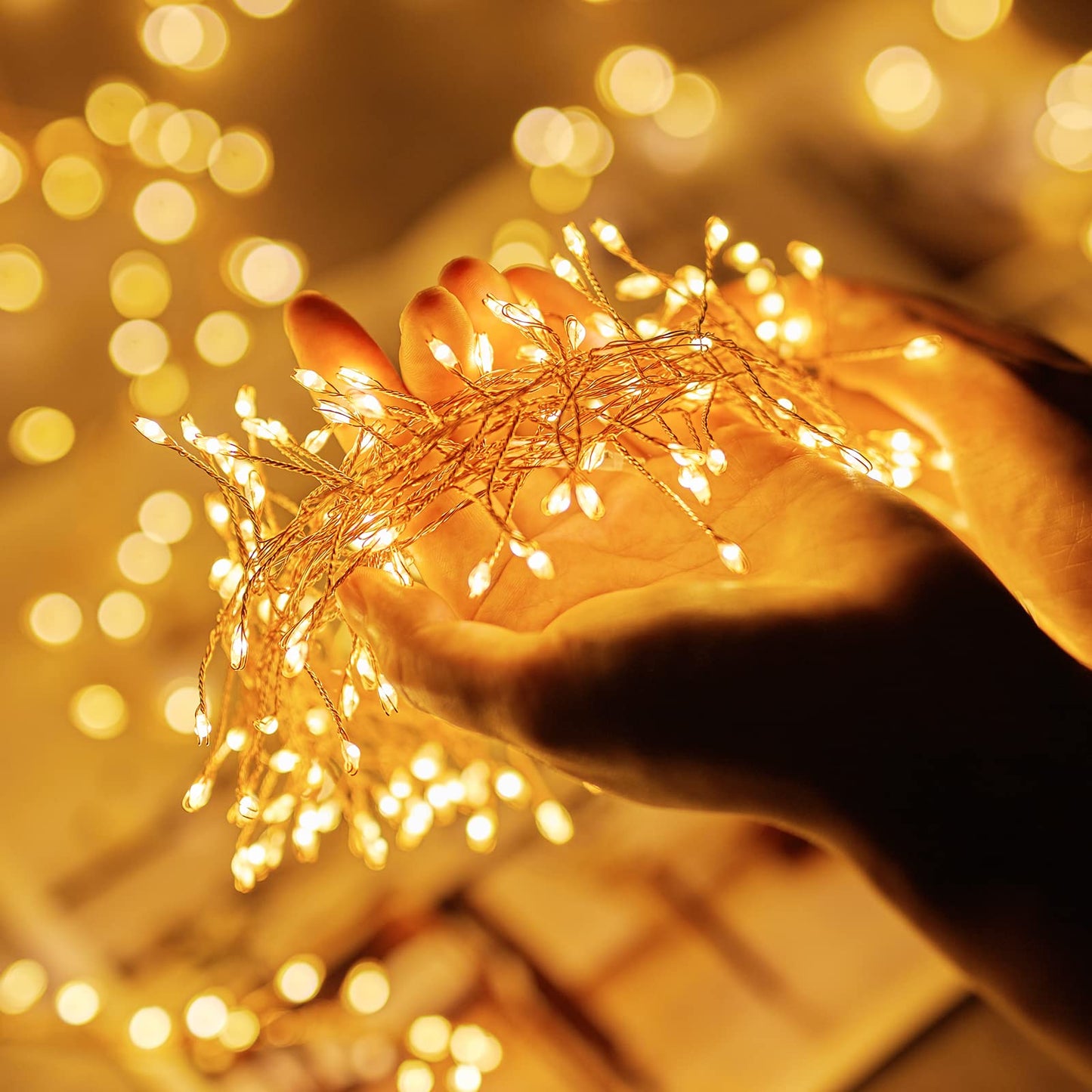 2Pcs Fairy Lights Plug in, 10Ft 200LED Copper Wire Firecracker Firefly Lights Waterproof Cluster String Lights for Ceiling Bedroom Wreath Window Wedding Christmas Tree Decor, Warm White (No Remote)