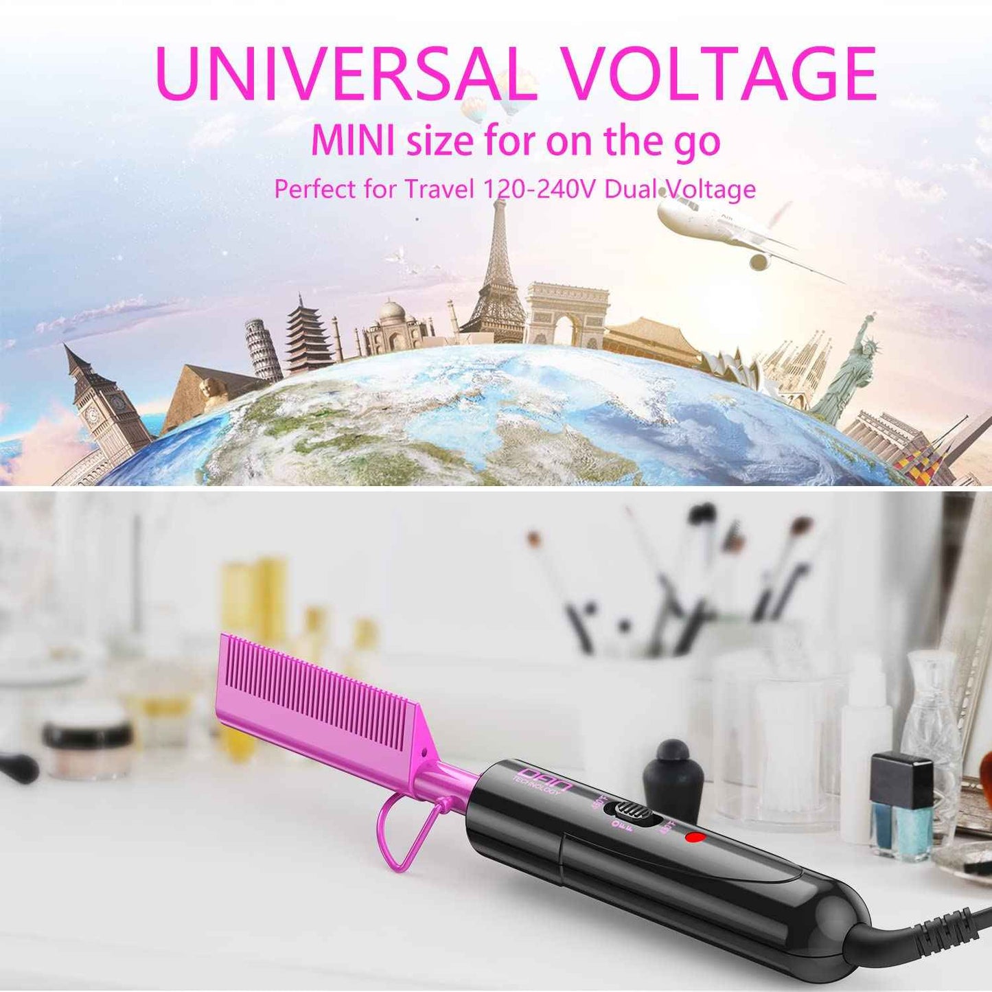 Dual Voltage Pressing Comb,Dual Voltage Flat Iron for Thick Hair