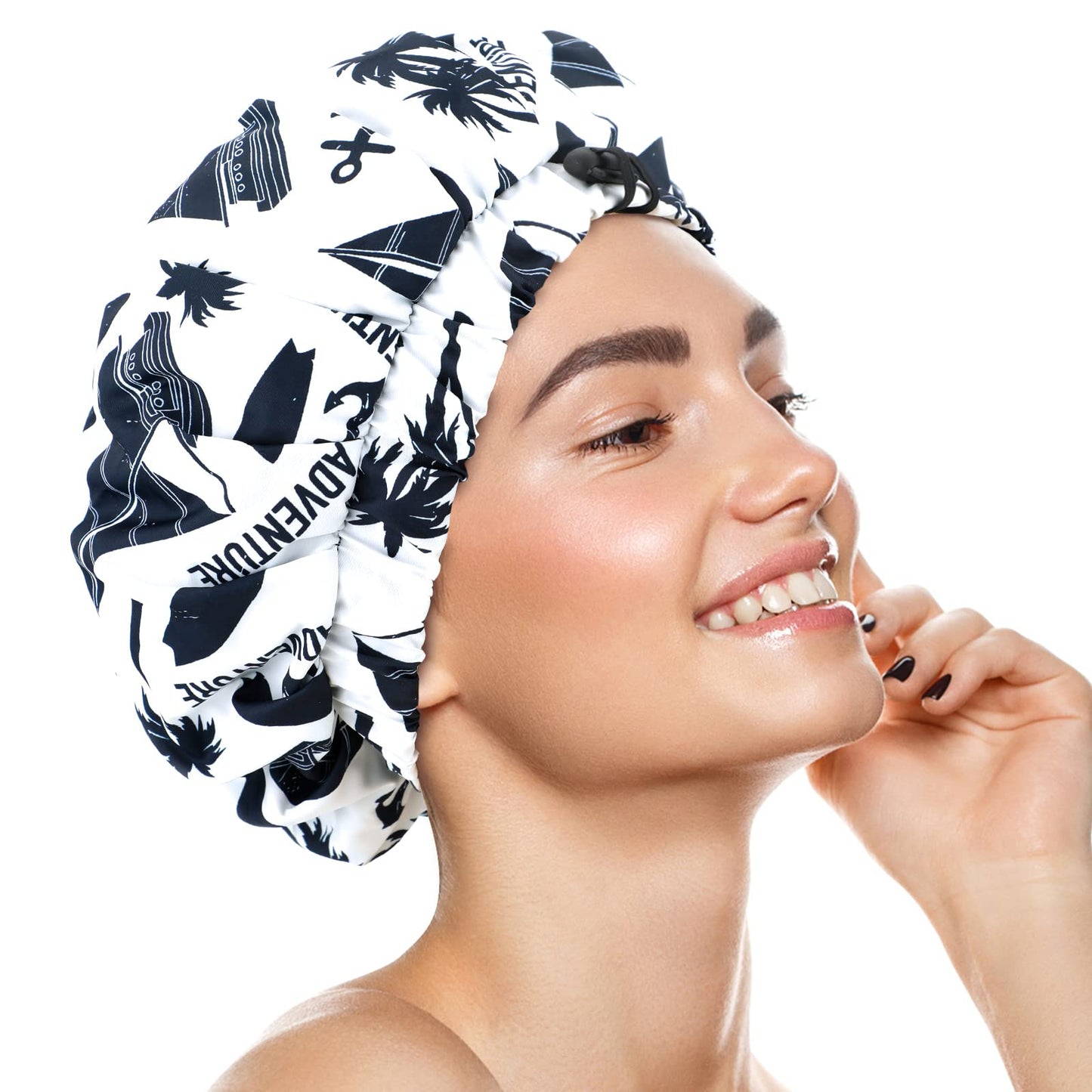 POZILAN Luxury Shower Cap for Women, Waterproof Reusable Shower Caps Double Layers Soft Silk Satin Lined, Extra Large for Long Hair, Adjustable for Most Heads Size