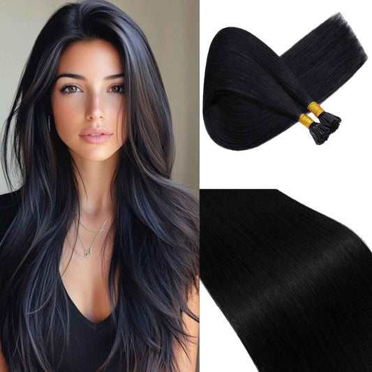 Rich Choices I Tip Hair Extensions Human Hair,100 Strands 0.5g/Strands,100% Real Remy Human Hair Extension Pre Bonded Keratin Stick In Hair Extensions Hair Piece For Women 18 Inch #1 Jet Black