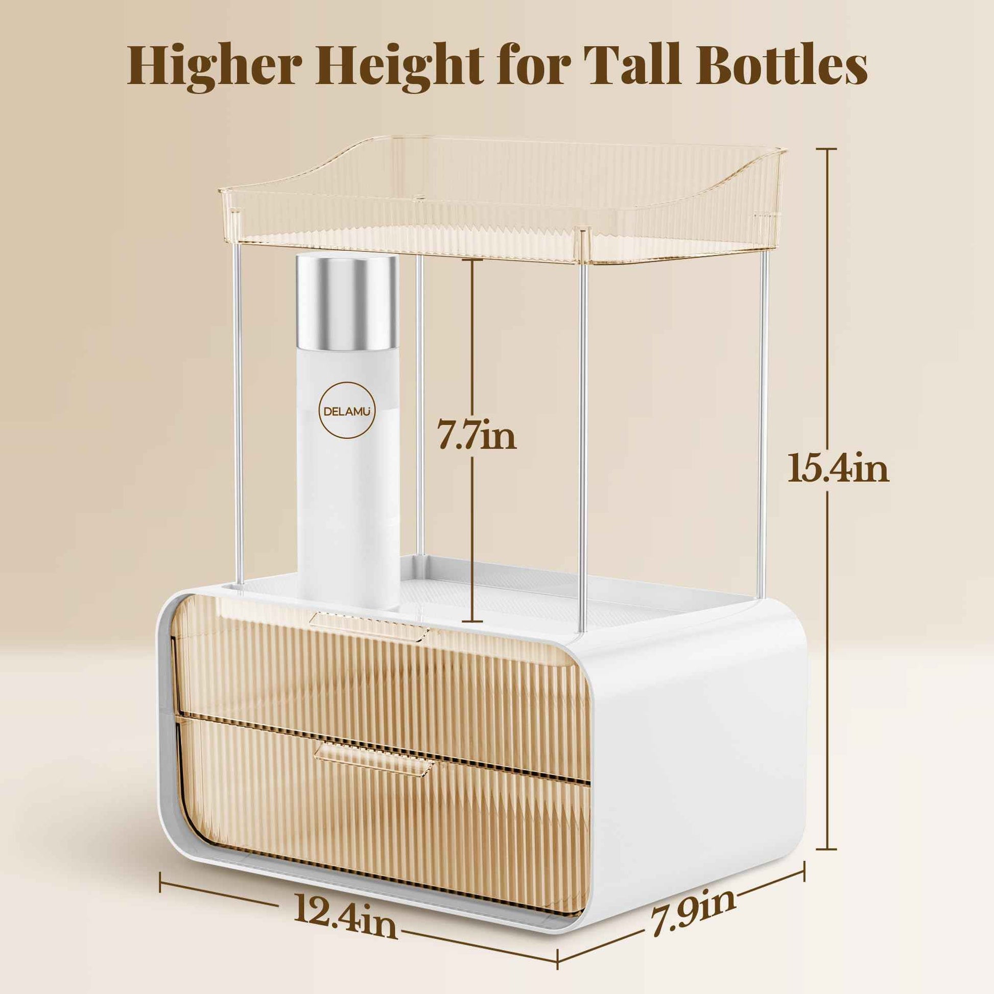 Delamu Bathroom Counter Organizer 2-Drawers 2-Tier Acrylic Makeup Organizer for Vanity Countertop, Skincare Perfume Storage, Easy Assembly, Ideal for Women, Bath Linen Sets, Amber