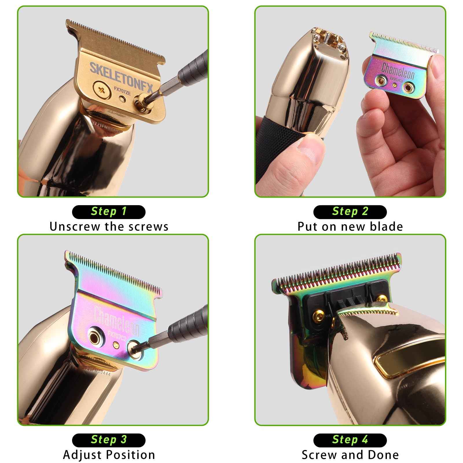 GOTTOG FX707C2 Replacement Blades for All FX787 & FX726 Trimmers, GOTTOG Zero-Gapped Replacement Blades Compatible with Barberology Trimmer Blades (FX707C2) - Mulitcolor